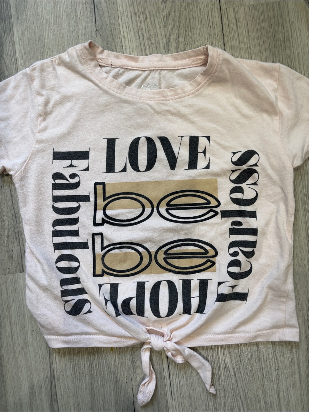 bebe Pink Tie-Front Graphic Tee with Black & Gold Print
